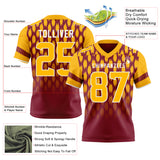 Custom Crimson Gold-White Authentic Geometric Pixel Grid Fade Football Jersey