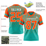 Custom Aqua Orange-White Authentic Geometric Pixel Grid Fade Football Jersey