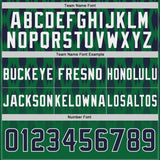 Custom Kelly Green Navy-White Authentic Geometric Pixel Grid Fade Football Jersey