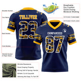 Custom Navy Camo White-Gold Authentic Digital Camouflage Panel Football Jersey