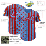 Custom Powder Blue-Red USA Flag Patriotic Split Stars and Stripes Authentic Baseball Jersey