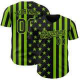 Custom Black-Neon Green USA Flag Patriotic Split Stars and Stripes Authentic Baseball Jersey