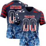 Custom Navy USA Flag Camo White-Red Authentic Gradient Digital Camouflage Stars & Stripes Raglan Sleeves Football Jersey
