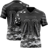 Custom Black USA Flag Camo-Steel Gray Authentic Gradient Digital Camouflage Stars & Stripes Raglan Sleeves Football Jersey