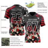 Custom Black USA Flag Camo-White Authentic Gradient Digital Camouflage Stars & Stripes Raglan Sleeves Football Jersey