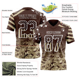 Custom Brown USA Flag Camo-White Authentic Gradient Digital Camouflage Stars & Stripes Raglan Sleeves Football Jersey