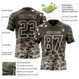 Custom Brown USA Flag Camo-White Authentic Gradient Digital Camouflage Stars & Stripes Raglan Sleeves Football Jersey