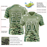 Custom Green USA Flag Camo-White Authentic Gradient Digital Camouflage Stars & Stripes Raglan Sleeves Football Jersey