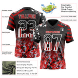 Custom Black USA Flag Camo White-Red Authentic Gradient Digital Camouflage Stars & Stripes Raglan Sleeves Football Jersey