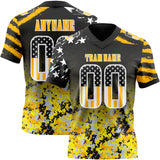 Custom Black USA Flag Camo White-Gold Authentic Gradient Digital Camouflage Stars & Stripes Raglan Sleeves Football Jersey