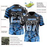 Custom Black USA Flag Camo White-Powder Blue Authentic Gradient Digital Camouflage Stars & Stripes Raglan Sleeves Football Jersey