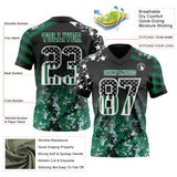 Custom Black USA Flag Camo White-Kelly Green Authentic Gradient Digital Camouflage Stars & Stripes Raglan Sleeves Football Jersey
