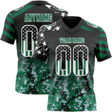 Custom Black USA Flag Camo White-Kelly Green Authentic Gradient Digital Camouflage Stars & Stripes Raglan Sleeves Football Jersey