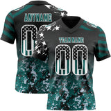 Custom Black USA Flag Camo White-Midnight Green Authentic Gradient Digital Camouflage Stars & Stripes Raglan Sleeves Football Jersey