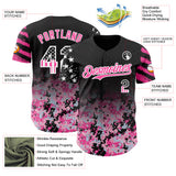 Custom Black USA Flag Camo White-Pink Gradient Digital Camouflage Stars & Stripes Two Tone Authentic Baseball Jersey