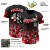 Custom Black USA Flag Camo White-Red Gradient Digital Camouflage Stars & Stripes Two Tone Authentic Baseball Jersey