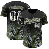 Custom Black USA Flag Camo White-Olive Gradient Digital Camouflage Stars & Stripes Two Tone Authentic Baseball Jersey