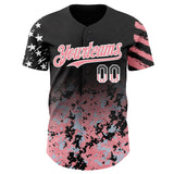 Custom Black USA Flag Camo White-Medium Pink Gradient Digital Camouflage Stars & Stripes Two Tone Authentic Baseball Jersey