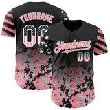 Custom Black USA Flag Camo White-Medium Pink Gradient Digital Camouflage Stars & Stripes Two Tone Authentic Baseball Jersey