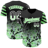 Custom Black USA Flag Camo White-Pea Green Gradient Digital Camouflage Stars & Stripes Two Tone Authentic Baseball Jersey