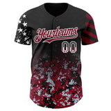 Custom Black USA Flag Camo White-Crimson Gradient Digital Camouflage Stars & Stripes Two Tone Authentic Baseball Jersey