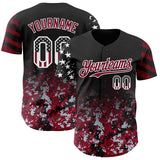 Custom Black USA Flag Camo White-Crimson Gradient Digital Camouflage Stars & Stripes Two Tone Authentic Baseball Jersey
