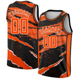 Custom Black Orange-White 3D Pattern Design Torn Paper Style Authentic Basketball Jersey