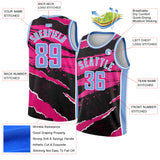 Custom Black Light Blue-Pink 3D Pattern Design Torn Paper Style Authentic Basketball Jersey