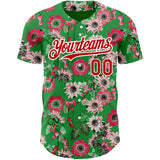 Custom Grass Green Red-White 3D Pattern Design Northeast China Big Flower Authentic Baseball Jersey