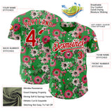 Custom Grass Green Red-White 3D Pattern Design Northeast China Big Flower Authentic Baseball Jersey
