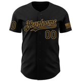 Custom Black Old Gold 3D American Flag Skull Patriotic Authentic Baseball Jersey