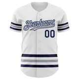 Custom White Navy-Gray Line Authentic Baseball Jersey
