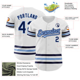 Custom White Navy-Light Blue Line Authentic Baseball Jersey