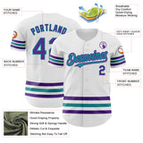Custom White Purple-Teal Line Authentic Baseball Jersey