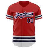 Custom Red Navy-White Line Authentic Baseball Jersey