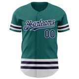 Custom Teal Navy-White Line Authentic Baseball Jersey