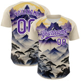Custom White Purple 3D Pattern Design Mountains Landscape Authentic Baseball Jersey