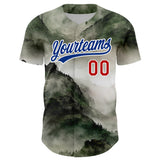 Custom White Red-Royal 3D Pattern Design Mountains Landscape Authentic Baseball Jersey