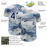 Custom White Navy 3D Pattern Design Mountains Landscape Authentic Baseball Jersey