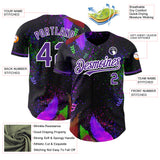 Custom Black Purple-White 3D Pattern Design Holi Festival Color Powder Authentic Baseball Jersey