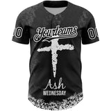 Custom Black White-Gray 3D Pattern Design Religion Cross Jesus Christ Ash Wednesday Authentic Baseball Jersey