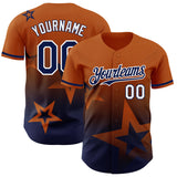 Custom Texas Orange Navy-White 3D Pattern Design Gradient Style Twinkle Star Authentic Baseball Jersey