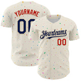 Custom Cream Navy-Red 3D Pattern Design Confetti Authentic Baseball Jersey