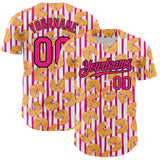 Custom White Hot Pink-Black 3D Pattern Design Tropical Anthurium Flower Authentic Baseball Jersey