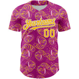 Custom Deep Pink Gold-White 3D Pattern Design Tropical Anthurium Flower Authentic Baseball Jersey