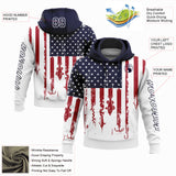 Custom White Navy-Red 3D American Flag And Fish Hook Fishing Sports Pullover Sweatshirt Hoodie