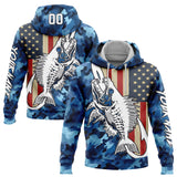 Custom Camo White-Black 3D American Flag And Fish Hook Skull Fishing Sports Pullover Sweatshirt Salute To Service Hoodie