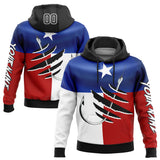 Custom Royal Black-Red 3D Texas Flag And Fish Hook Fishing Sports Pullover Sweatshirt Hoodie