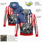Custom Red US Navy Blue-Black 3D American Flag And Largemouth Bass Fish Fishing Sports Pullover Sweatshirt Hoodie
