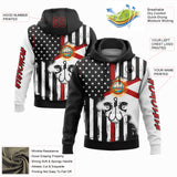 Custom Black Red-White 3D American Flag And Fish Hook Fishing Sports Pullover Sweatshirt Hoodie